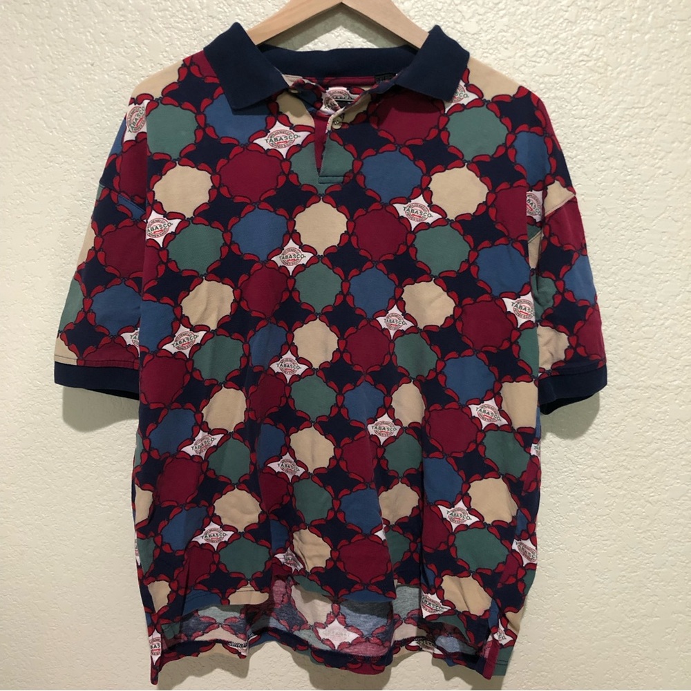 RARE Vintage Tabasco Men’s All Over Print  Polo Golf Shirt Sportswear - Large